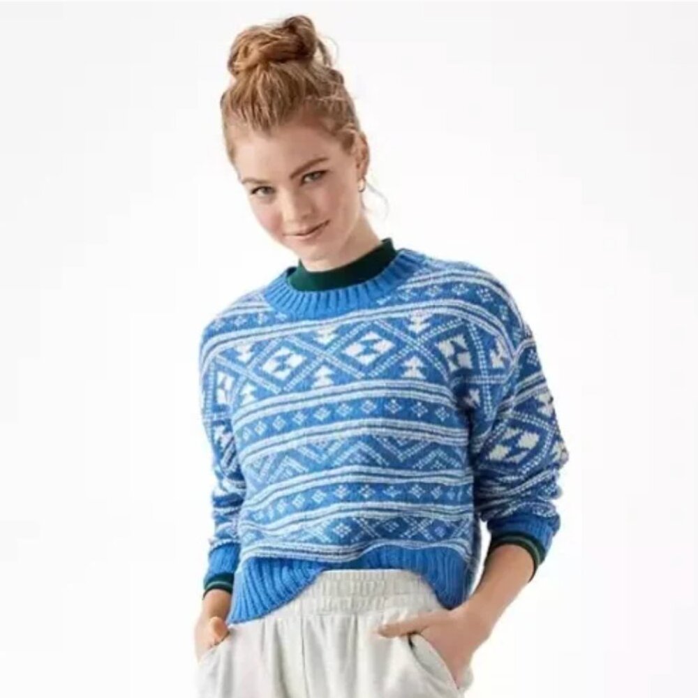 NWOT  Aerie Fair Isle Drift Sweater Christmas Navy
